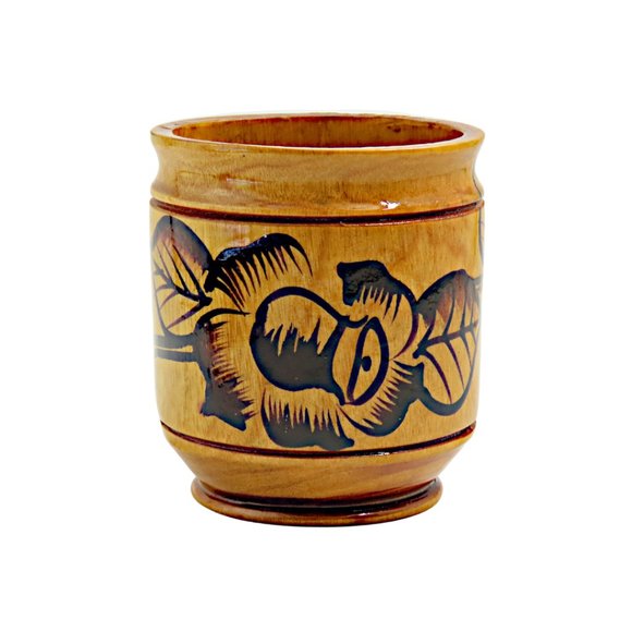 Vintage Hand-Carved, Wood-Turned Glazed Coffee / Teacup / Mug with Flower Theme - Picture 3 of 5